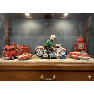 Vintage 1970's Lithograph Wind Up Motorcycle Toy, MS 702